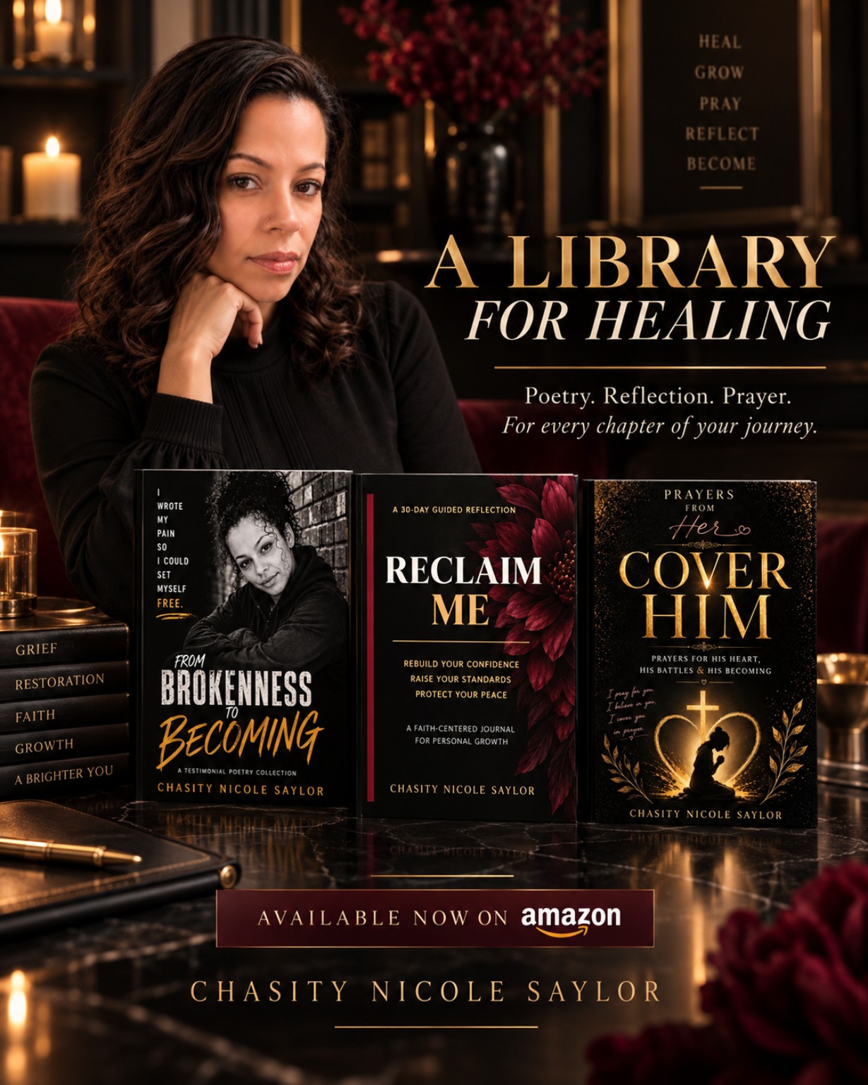 A Library for Healing featuring From Brokenness to Becoming, Reclaim Me, and Cover Him